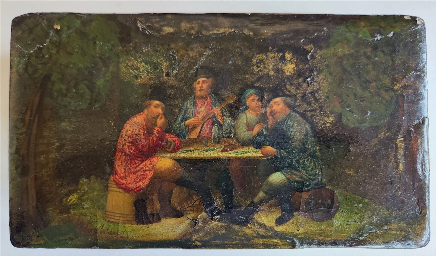 RUSSIAN 19th century antique LACQUER BOX LUKUTIN MANUFACTURE large TAVERN SCENE