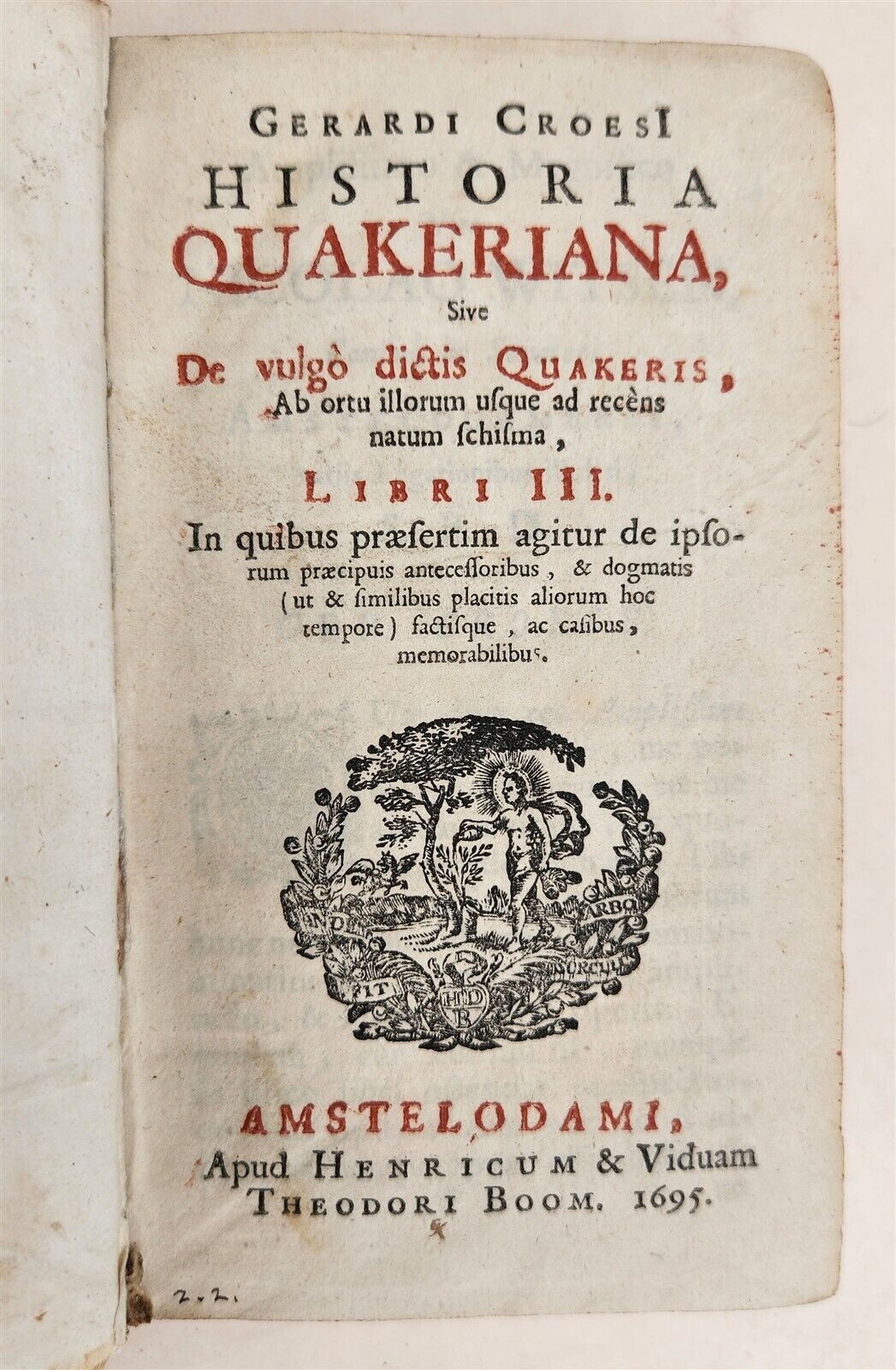 1695 HISTORIA QUAKERIANA antique VELLUM BOUND Quakers