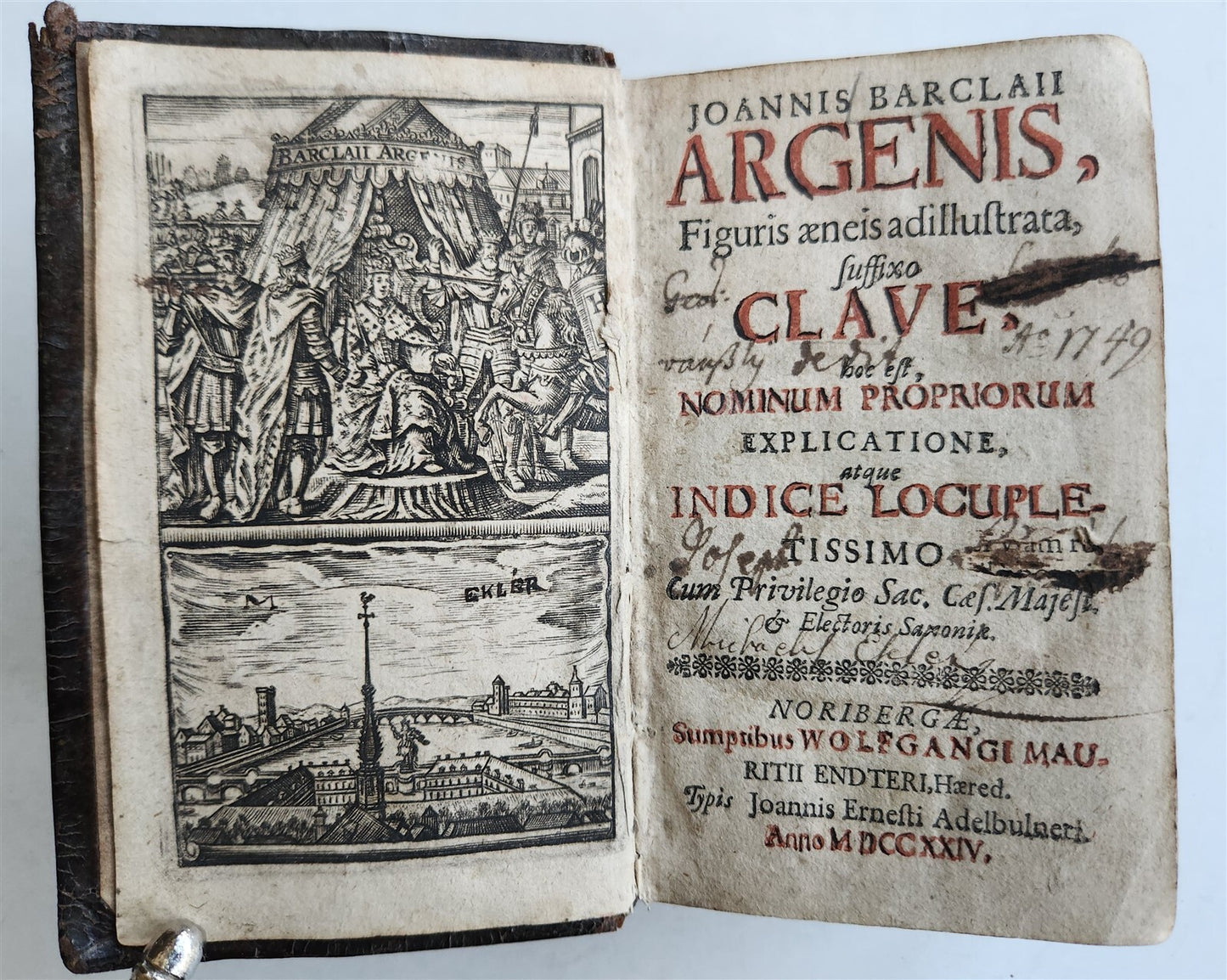 1724 ILLUSTRATED POLITICAL NOVEL antique Joannis Barclaii Argenis