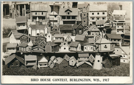 BURLINGTON WI BIRD HOUSE CONTEST ANTIQUE REAL PHOTO POSTCARD RPPC