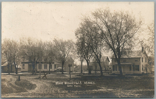 BELLEVILLE WI HOMES ANTIQUE REAL PHOTO POSTCARD RPPC