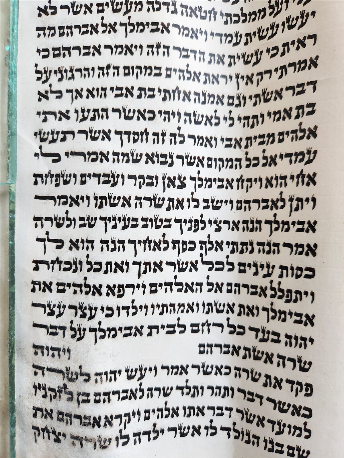 TORAH SCROLL FRAGMENT MANUSCRIPT on VELLUM antique BIBLE GENESIS 16:15 - 21:3