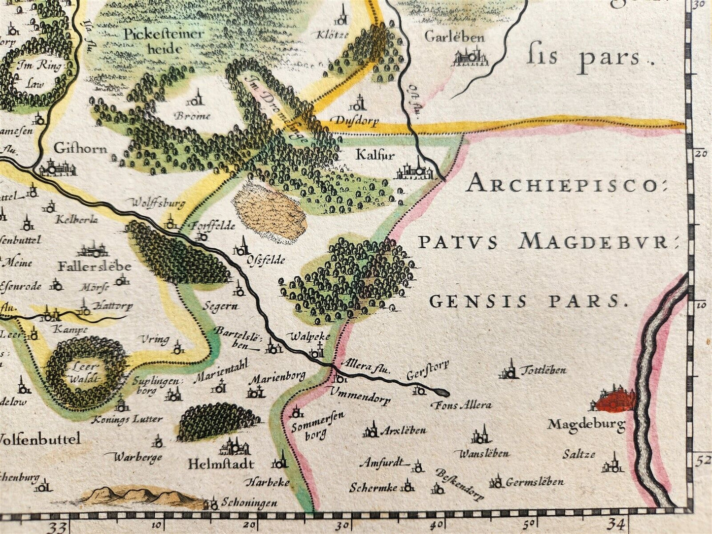 1640 MAP of GERMANY LUNEBURG by WILLEM BLAEU antique AUTHENTIC hand colored