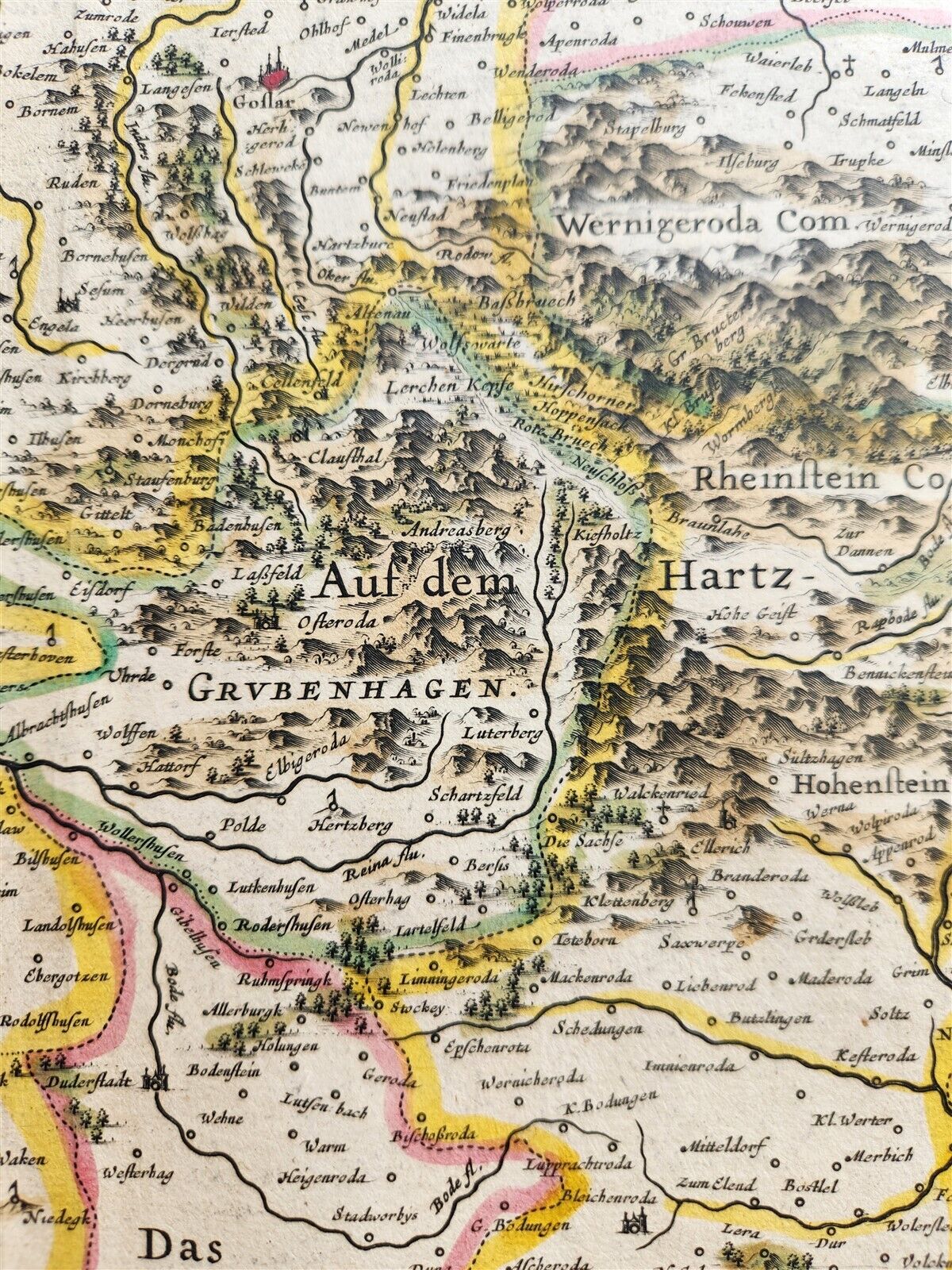 1640 MAP of GERMANY BRAUNSCHWEIG by WILLEM BLAEU antique AUTHENTIC hand colored