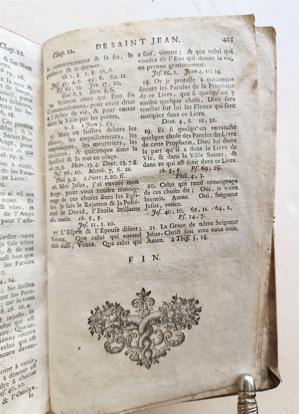1751 BIBLE in FRENCH NEW TESTAMENT antique VELLUM BINDING