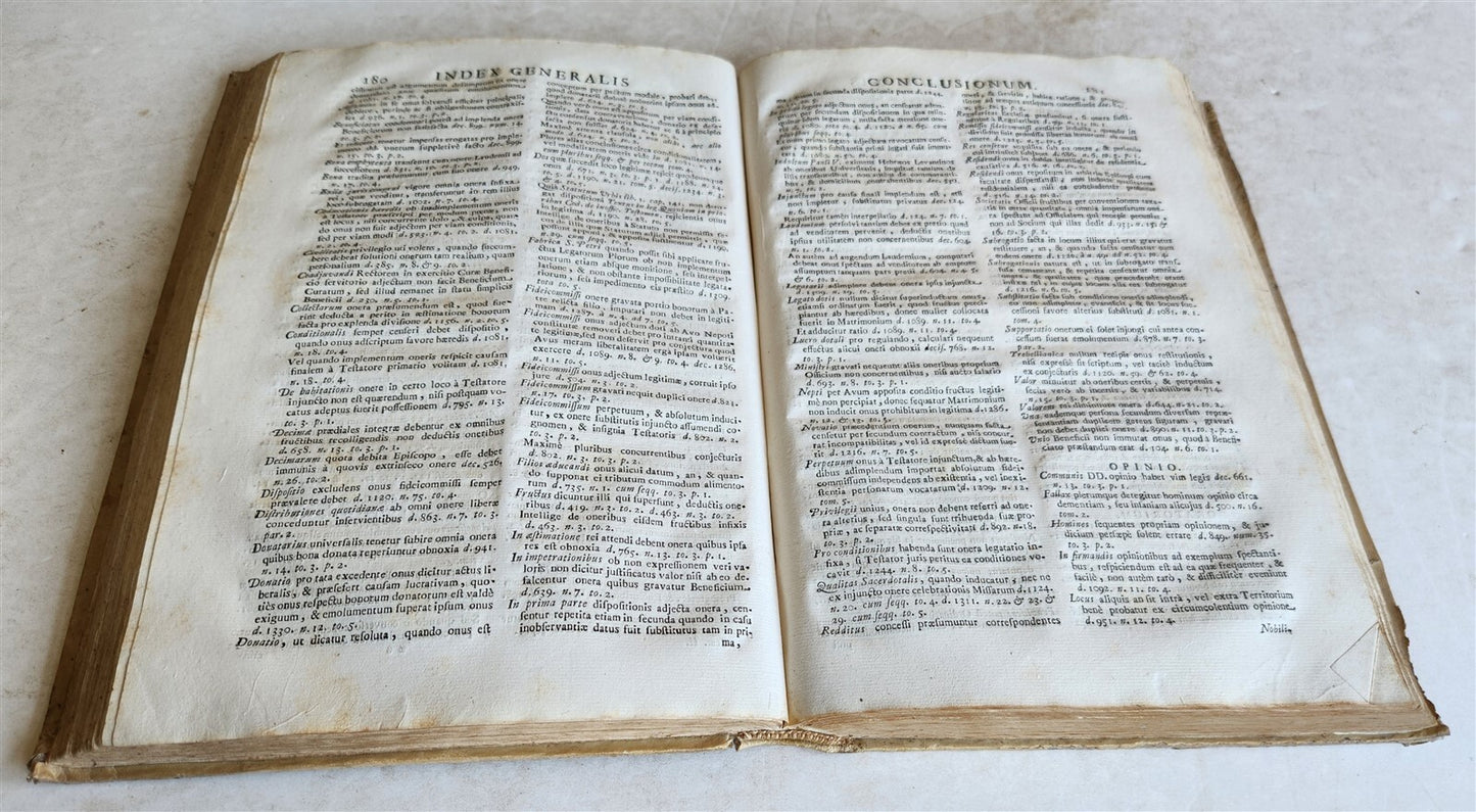 1720s LAW BOOK INDEX GENERALIS CONCLUSIONUM antique VELLUM BOUND FOLIO Vol. II
