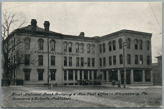 BLOOMSBURG PA FIRST NATIONAL BANK & POST OFFICE ANTIQUE POSTCARD