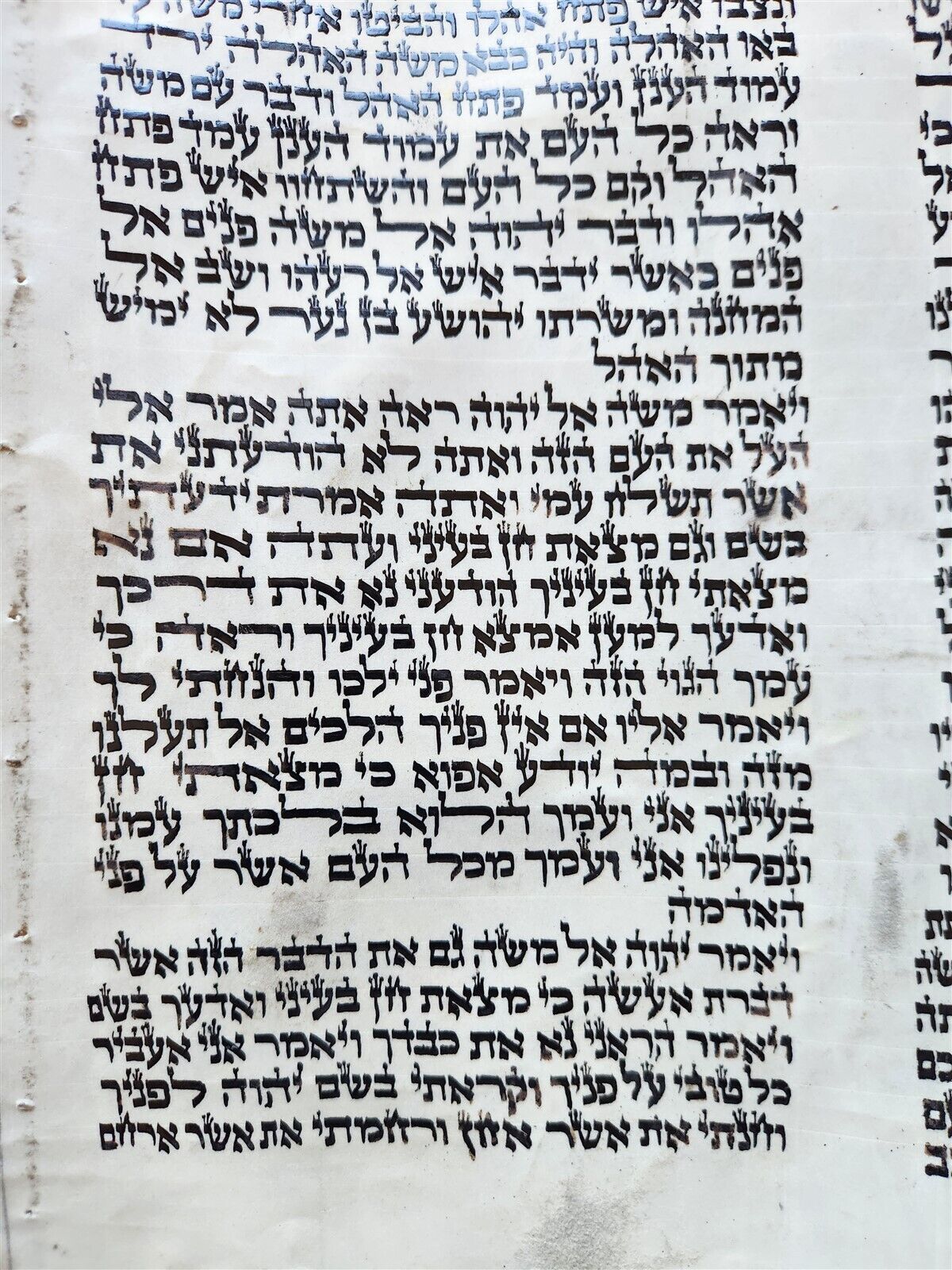 TORAH SCROLL FRAGMENT MANUSCRIPT on VELLUM antique BIBLE EXODUS 30:13-33:19