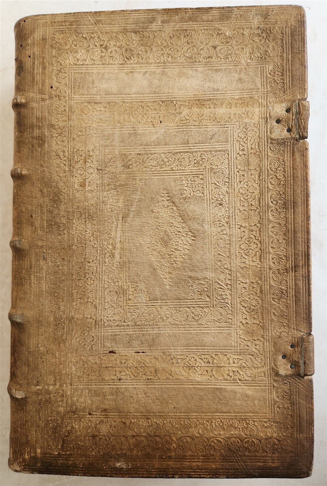 1749 BIBLE in GERMAN & LATIN antique HAND TOOLED PIGSKIN BOUND FOLIO