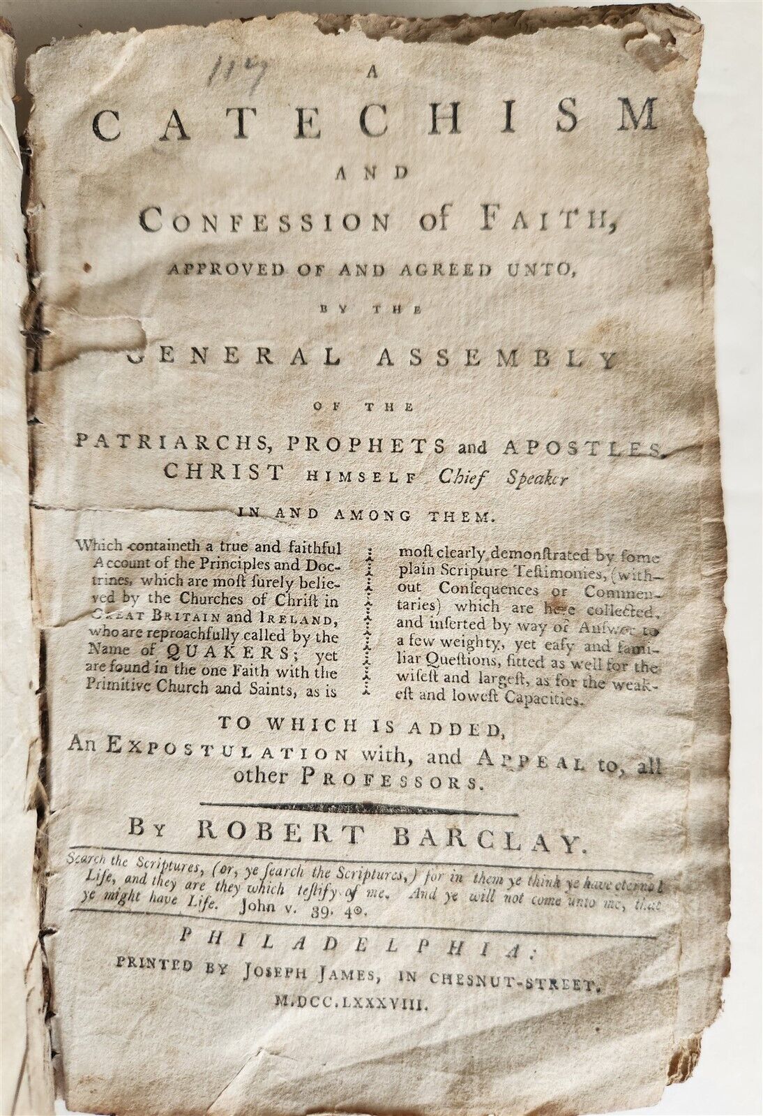 1788 CATECHISM & CONFESSION of FAITH by ROBERT BARCLAY antique AMERICANA QUAKERS