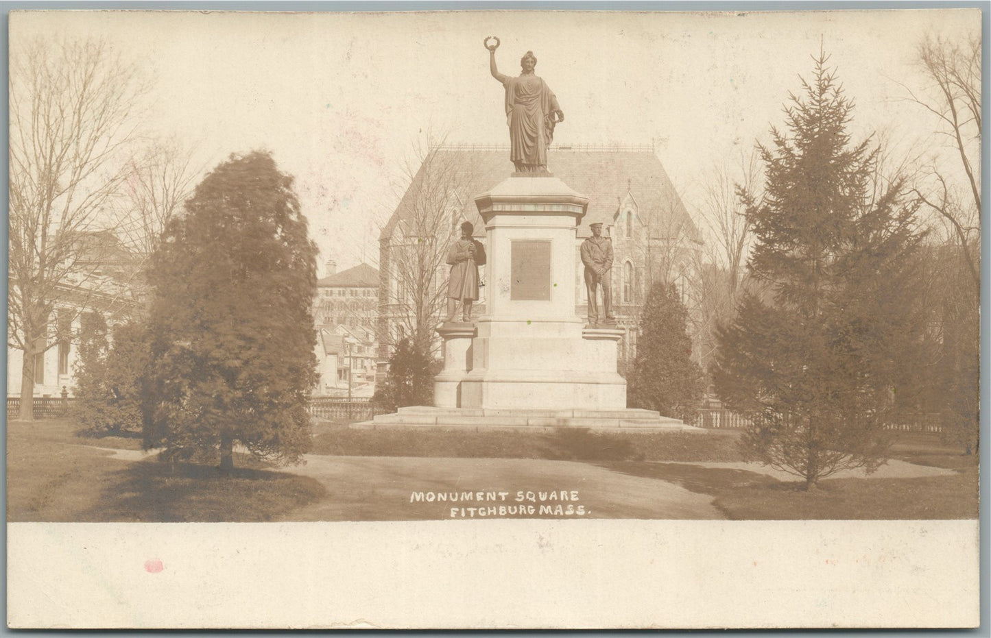 FITCHBURG MA MONUMENT SQUARE ANTIQUE REAL PHOTO POSTCARD RPPC