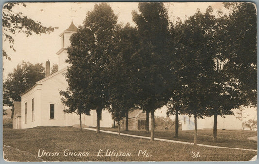 EAST WILTON ME UNION CHURCH ANTIQUE REAL PHOTO POSTCARD RPPC