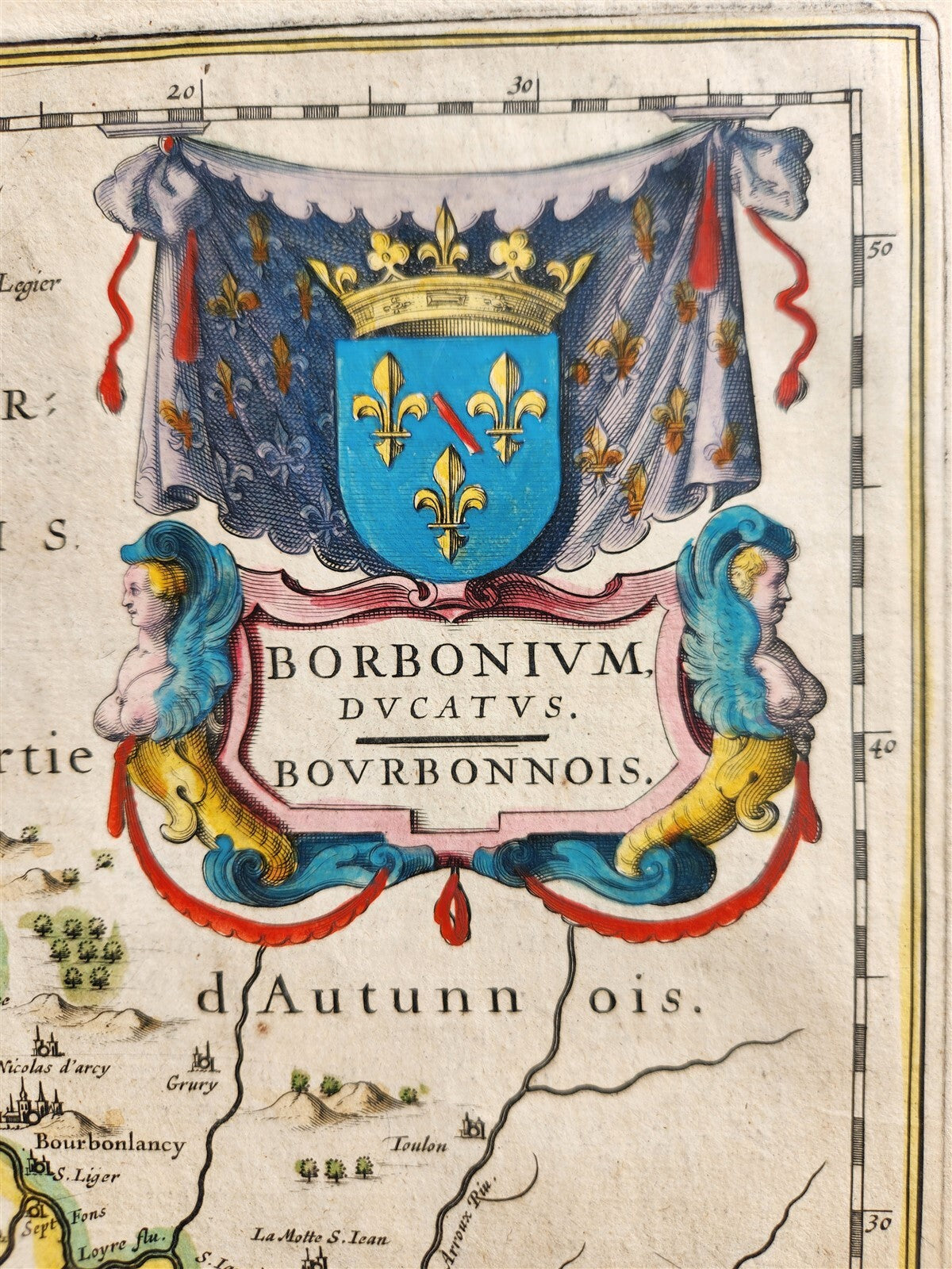 1640 MAP of Bourbonnais FRANCE by WILLEM BLAEU antique AUTHENTIC hand colored