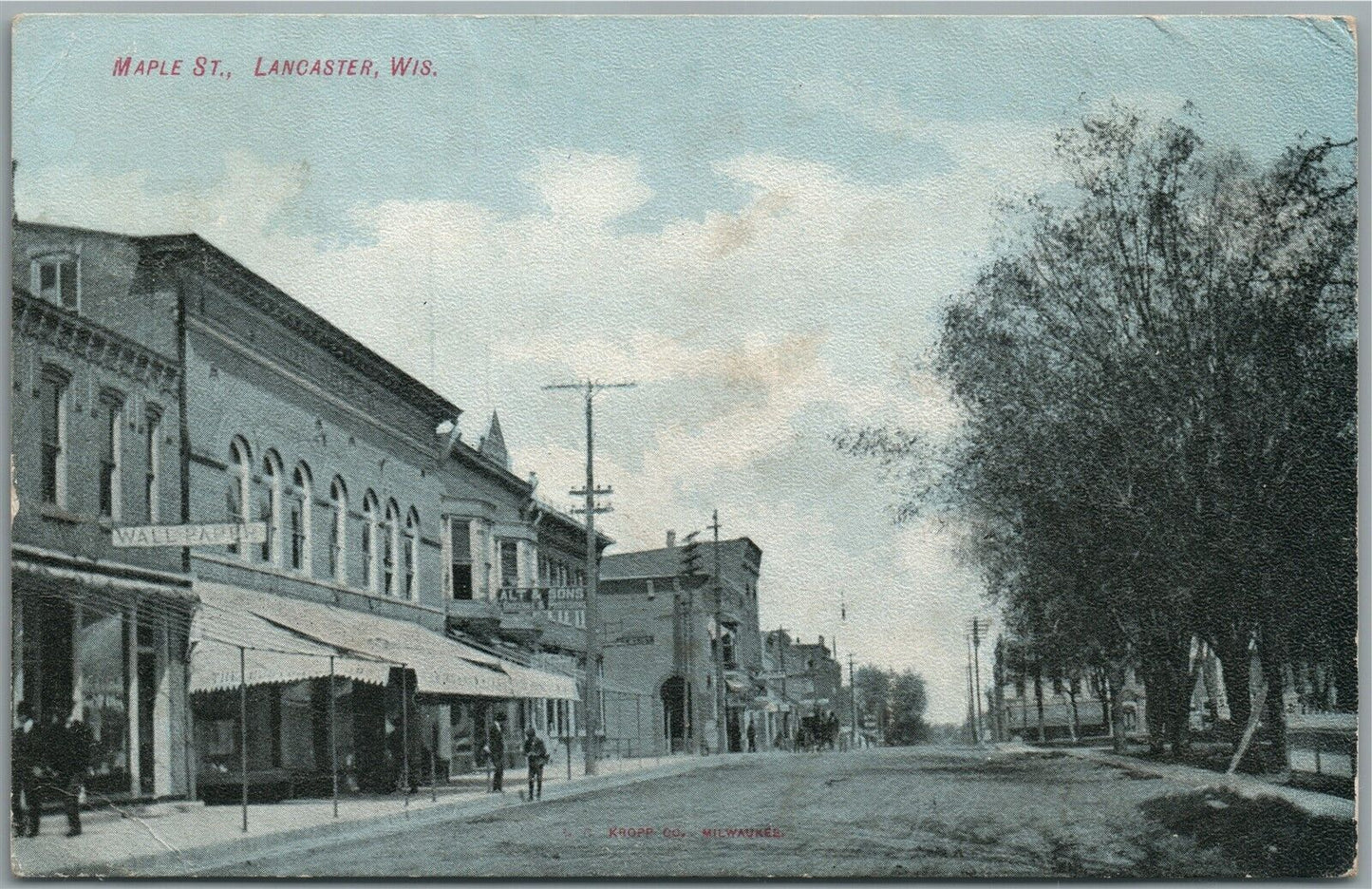 LANCASTER WI MAPLE STREET ANTIQUE POSTCARD