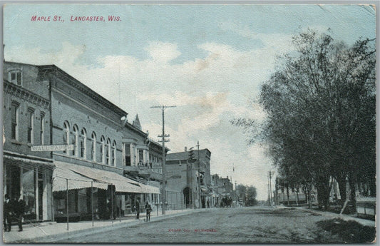 LANCASTER WI MAPLE STREET ANTIQUE POSTCARD