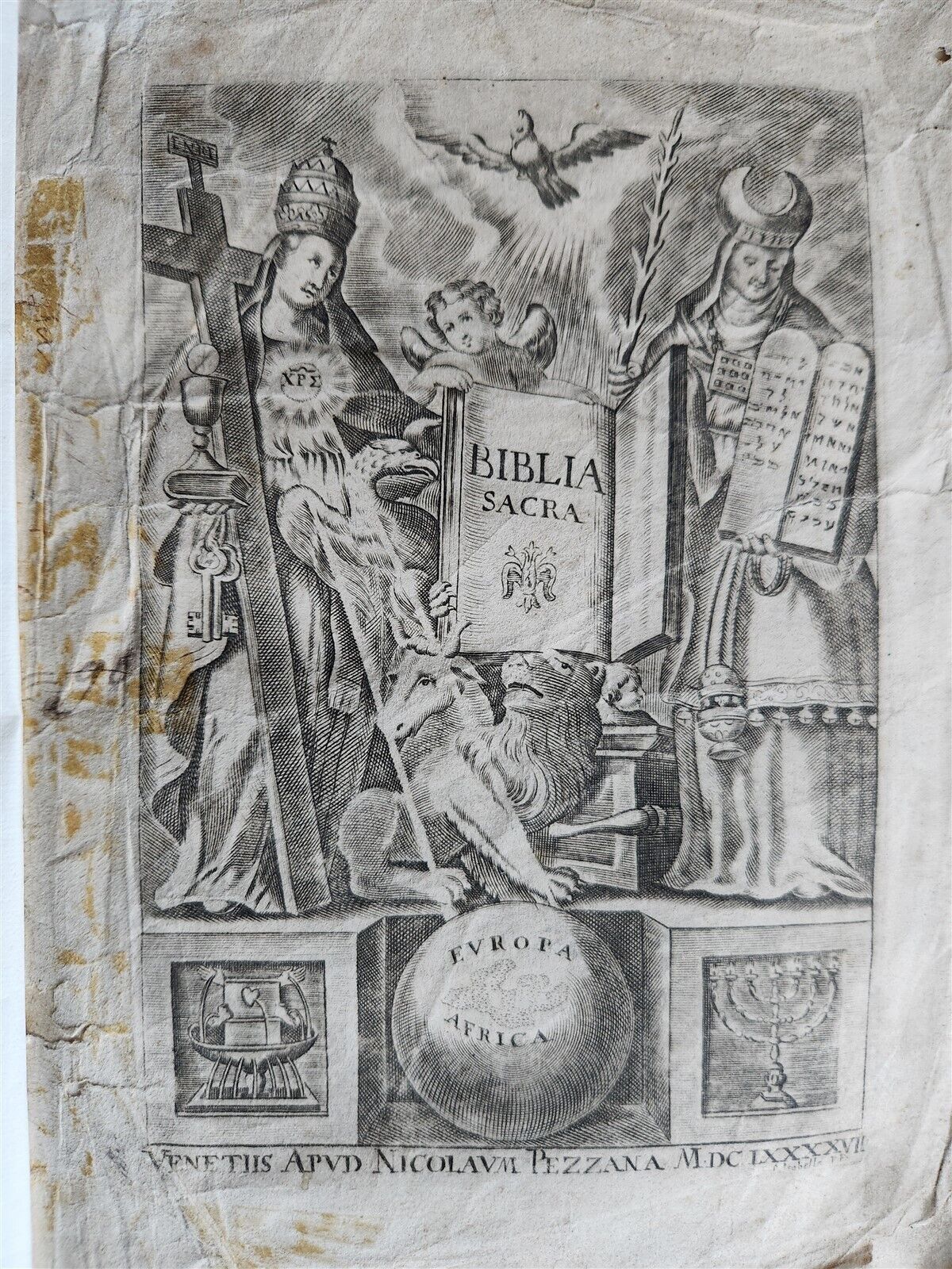 1697 BIBLE ILLUSTRATED antique VELLUM BOUND in LATIN BIBLIA SACRA