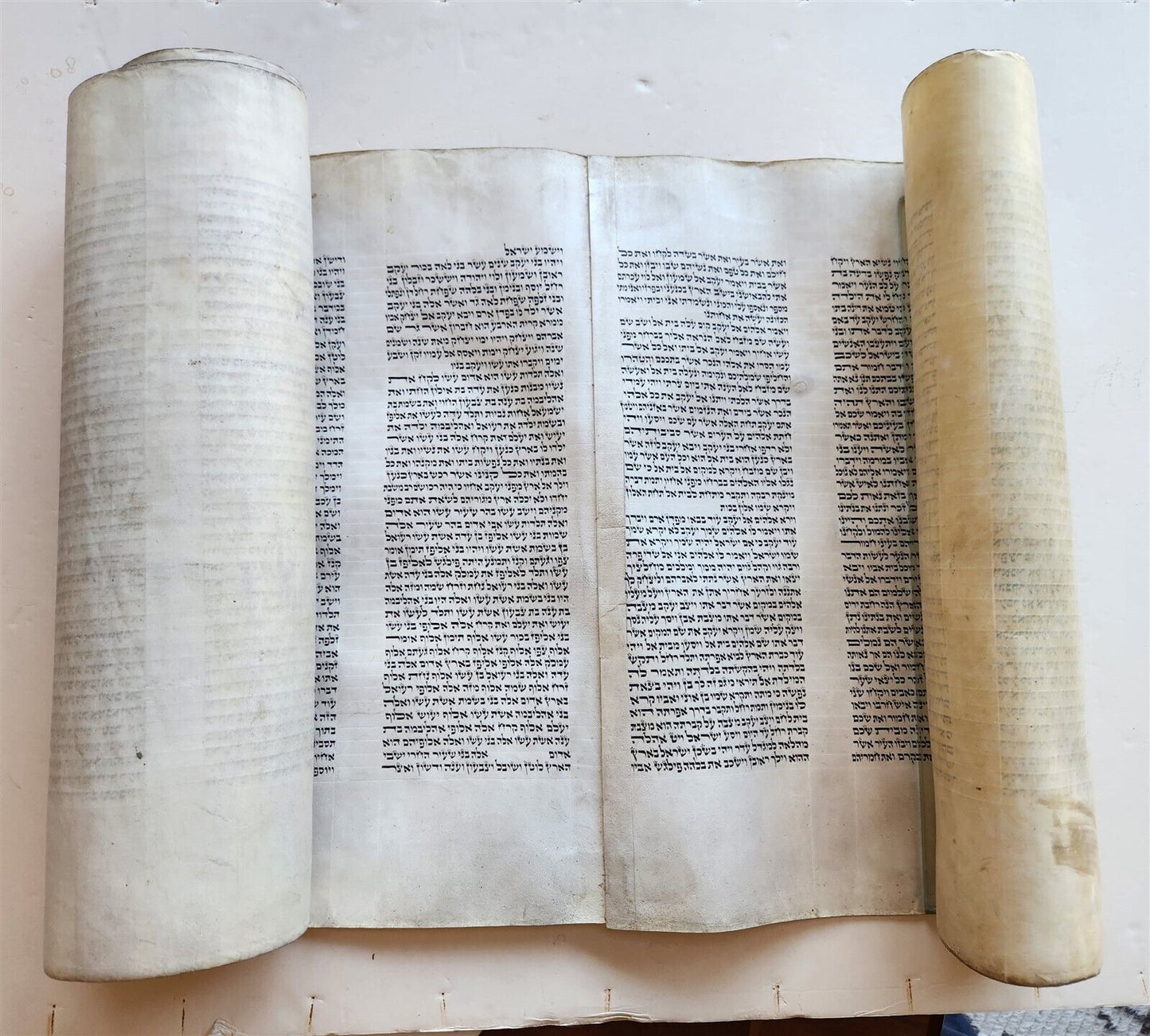 TORAH SCROLL large FRAGMENT MANUSCRIPT VELLUM antique BIBLE GENESIS 32:3-47:18