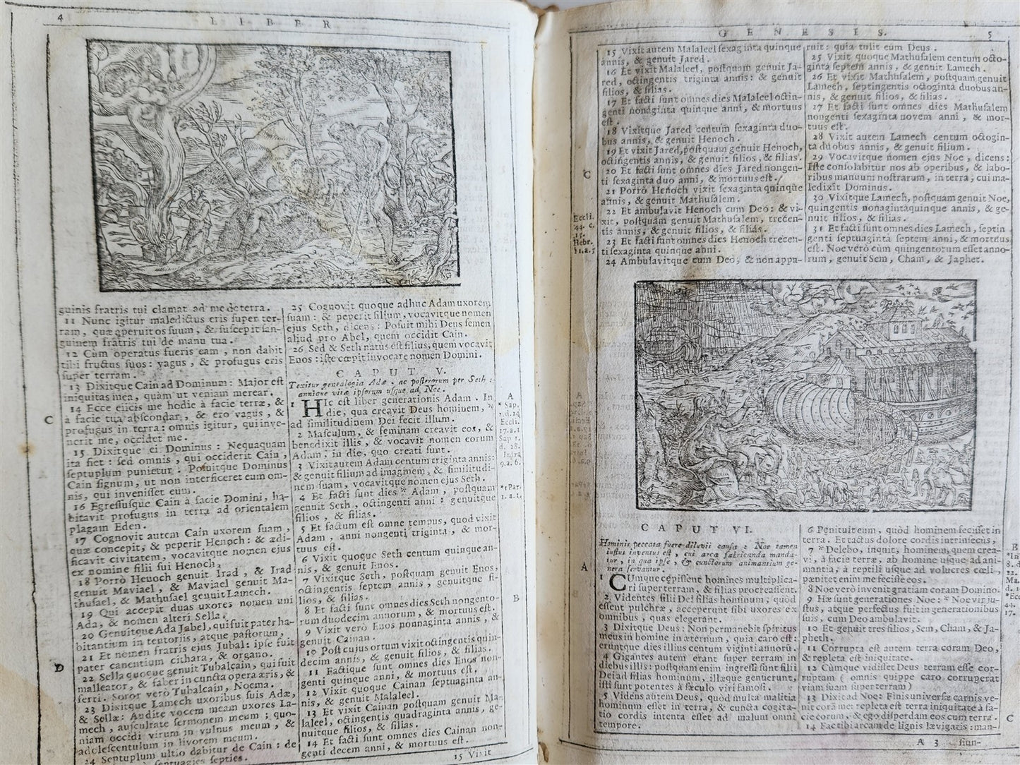 1721 BIBLE in LATIN FULLY ILLUSTRATED antique vellum bound