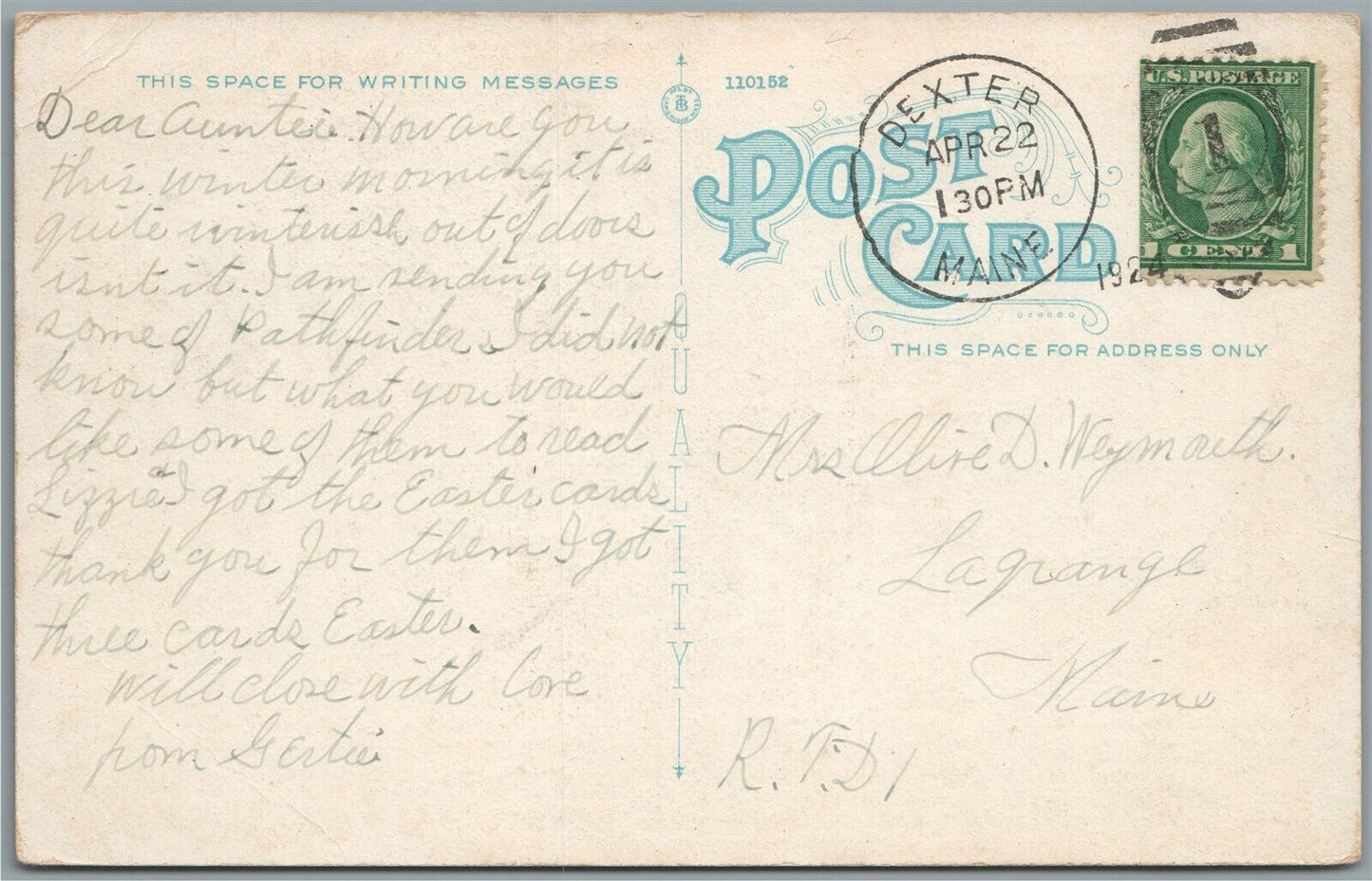 DEXTER ME PLUMMER MEMORIAL HOSPITAL ANTIQUE POSTCARD