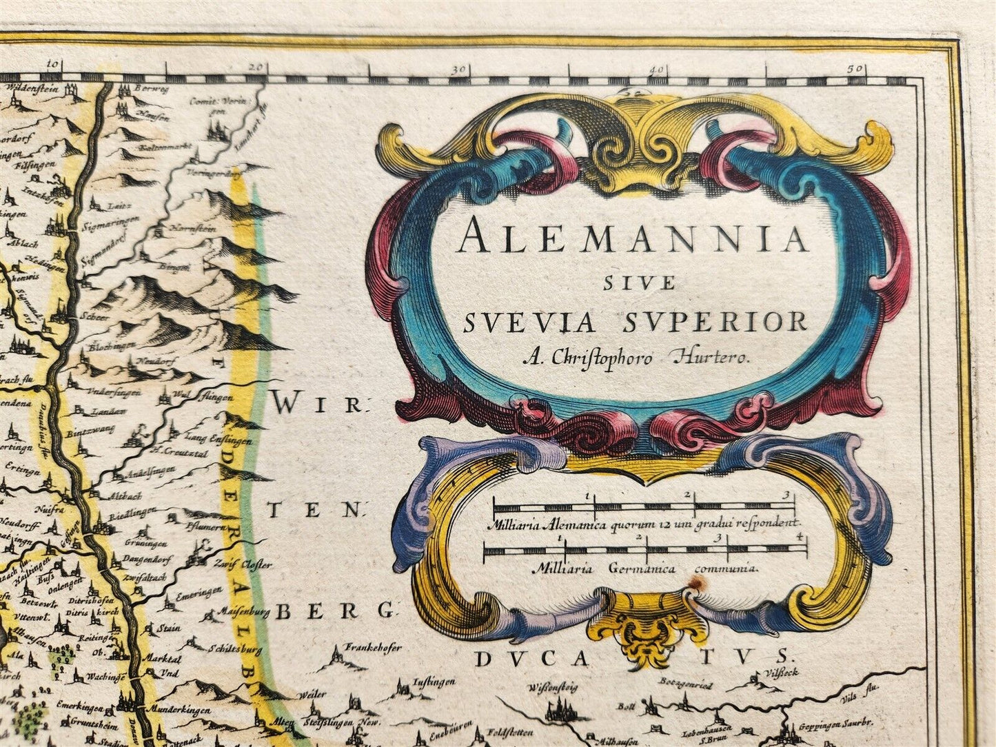 1640 MAP of GERMANY BAVARIA AUGSBURG by WILLEM BLAEU antique AUTHENTIC