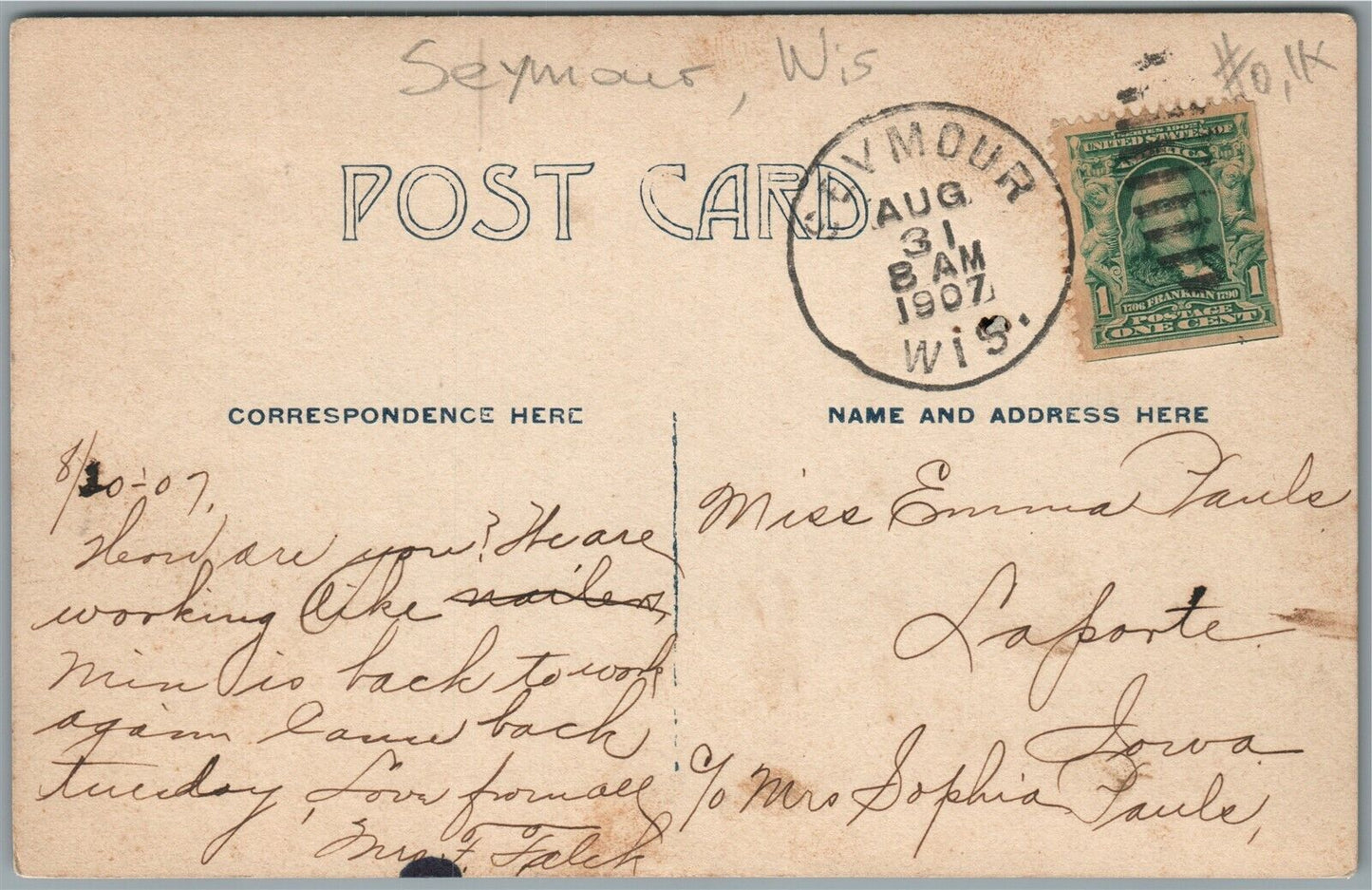 SEYMOUR WI STREET SCENE ANTIQUE REAL PHOTO POSTCARD RPPC