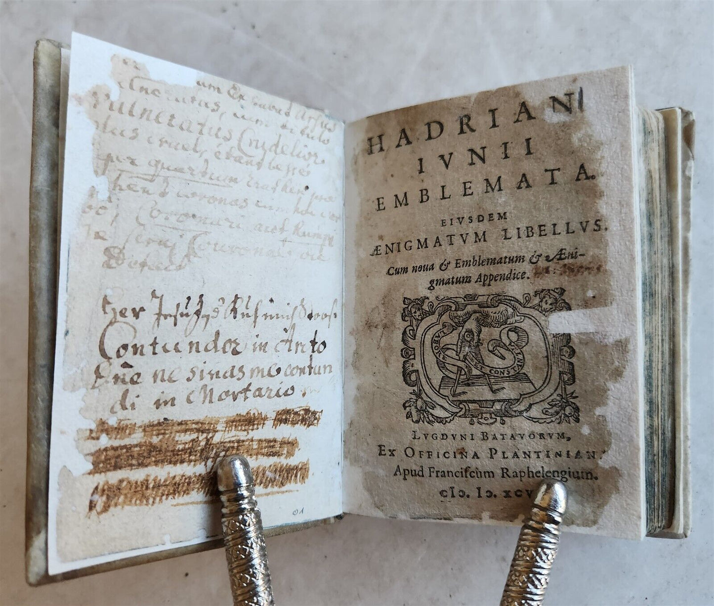1596-1600 EMBLEMATA antique ILLUSTRATED w/ 270 WOODCUTS PLANTIN VELLUM BINDING
