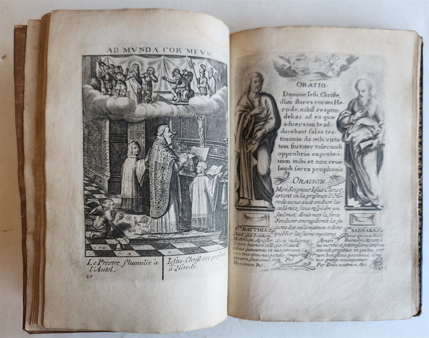 1651 PRAYER BOOK in FRENCH & LATIN BEAUTIFULLY ILLUSTRATED antique FINE BINDING