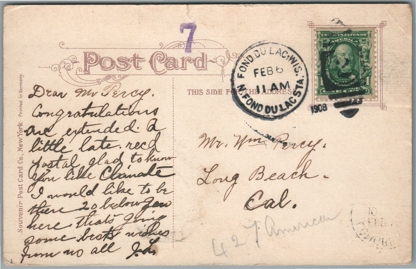 FONT DU LAC WI MAIN STREET ANTIQUE POSTCARD