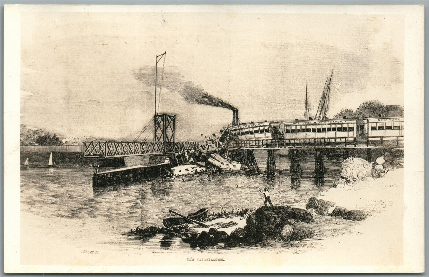 TRAIN WRECK on RAILWAY railroad BRIDGE ANTIQUE REAL PHOTO POSTCARD RPPC