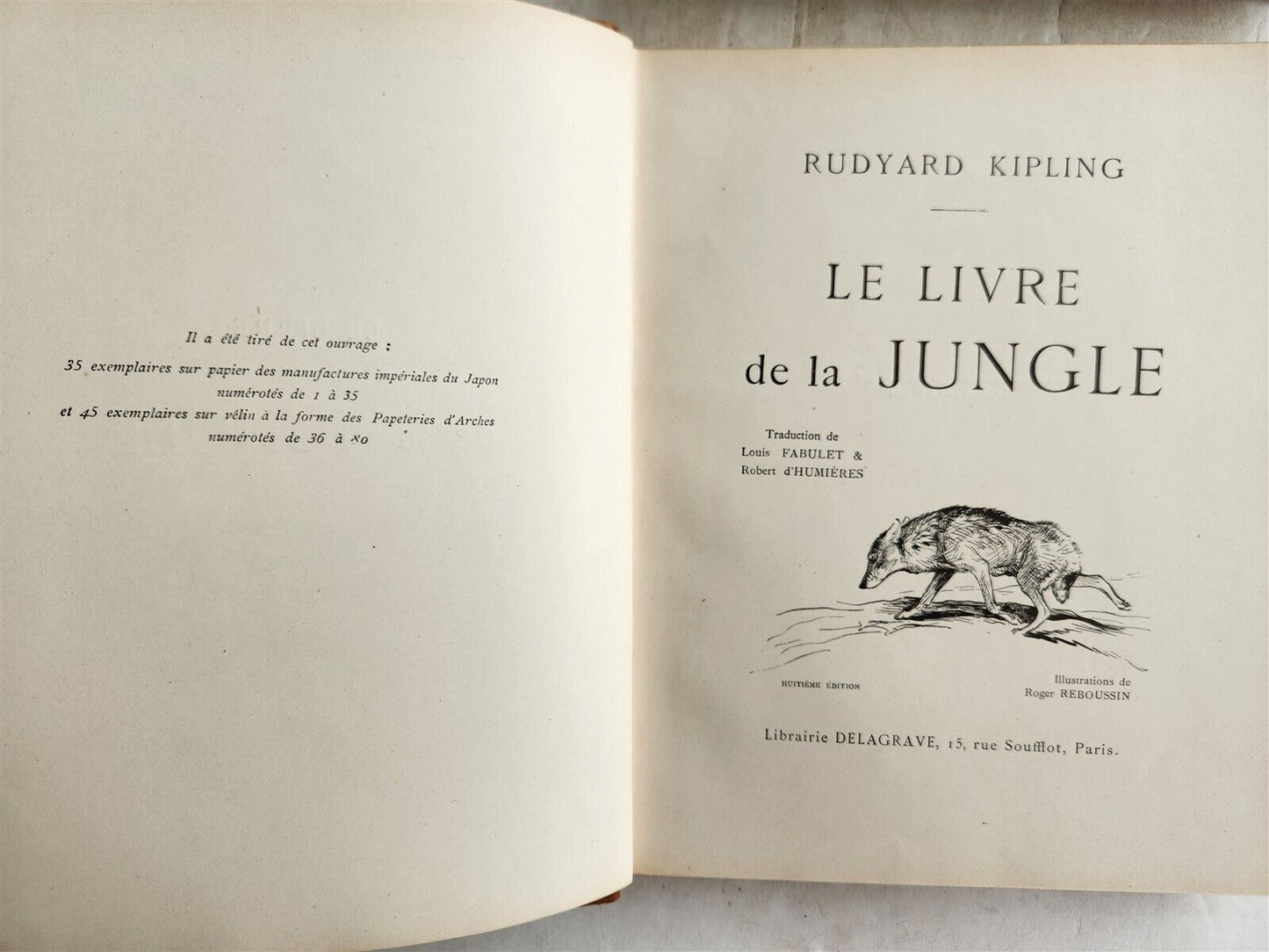 1925-1938 JUNGLE BOOK by KIPLING antique 2 VOLS ILLUSTRATED by Roger Reboussin