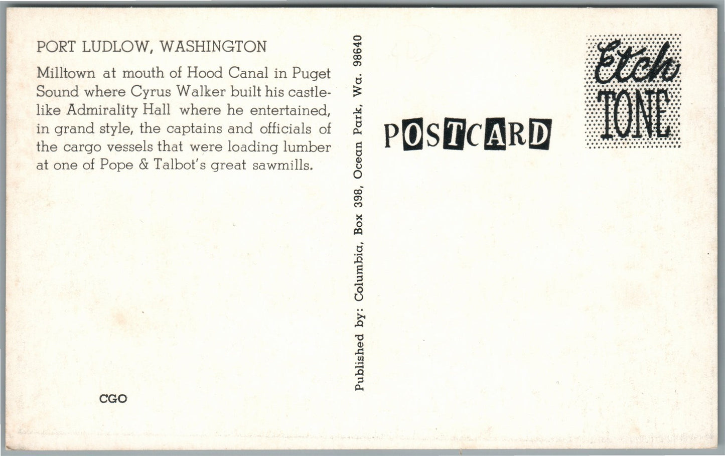 PORT LUDLOW WA PUGET MILL CO. ANTIQUE POSTCARD