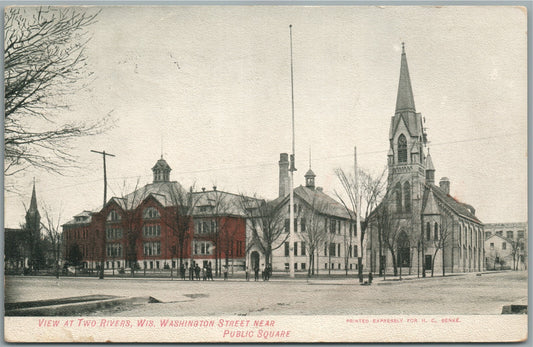 TWO RIVERS WI WASHINGTON STREET ANTIQUE POSTCARD