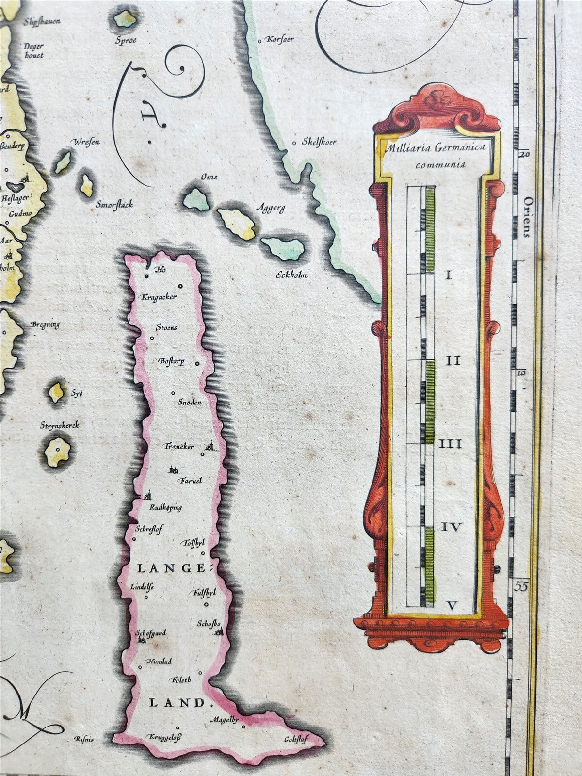 1640 DENMARK FUN FUNEN MAP by WILLEM BLAEU antique AUTHENTIC