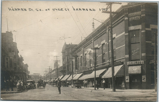 HAMMOND IN HOHMAN STREET ANTIQUE REAL PHOTO POSTCARD RPPC