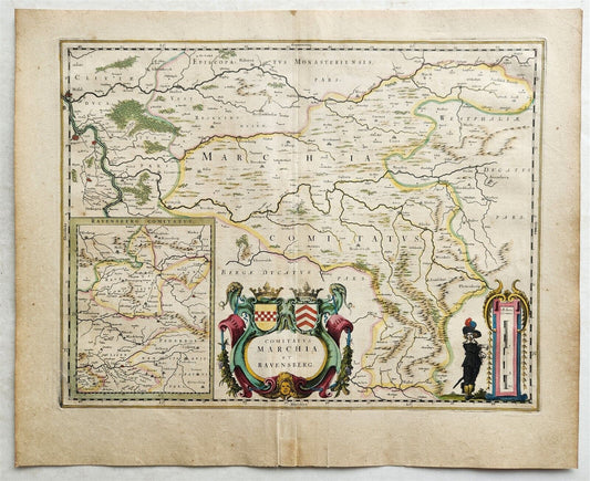 1640 MAP of GERMANY RAVENSBERG by WILLEM BLAEU antique AUTHENTIC hand colored