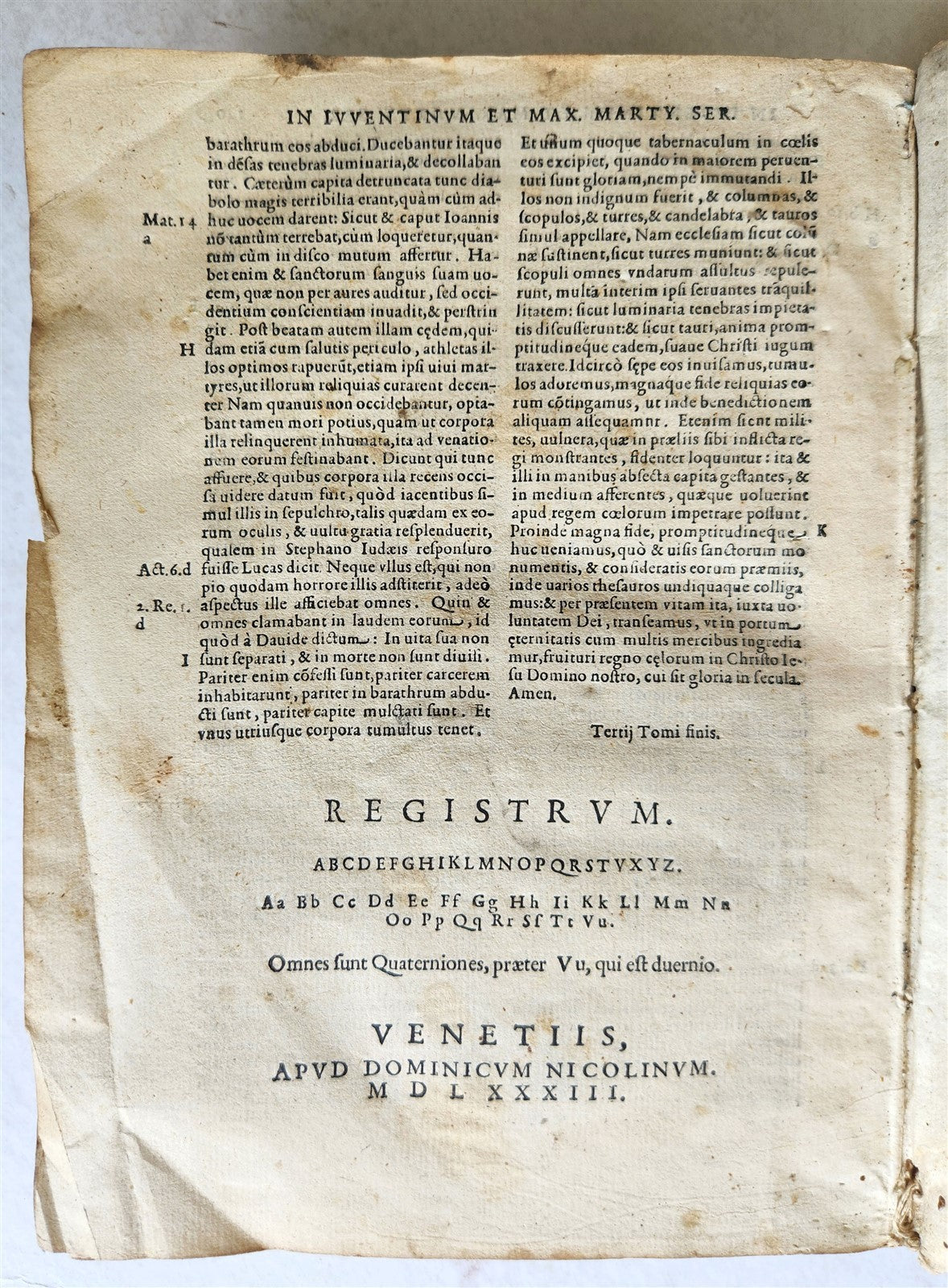 1583 Divi Ioannis Chrysostomi Archiepiscopi Constantinopolitani ANTIQUE 16th C.