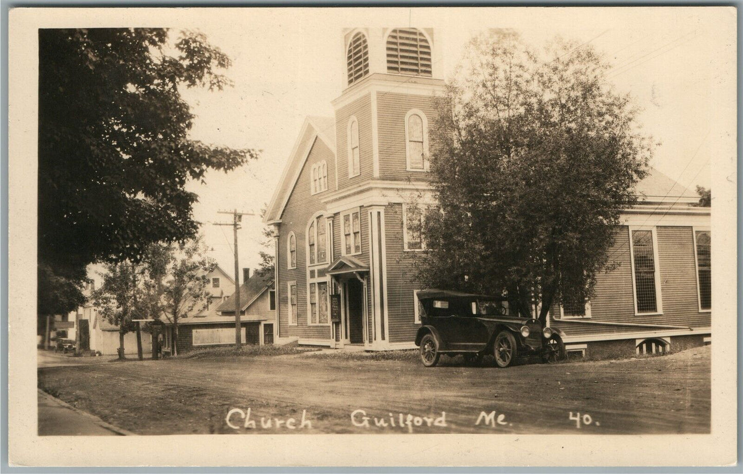 GUILFORD ME CHURCH ANTIQUE REAL PHOTO POSTCARD RPPC