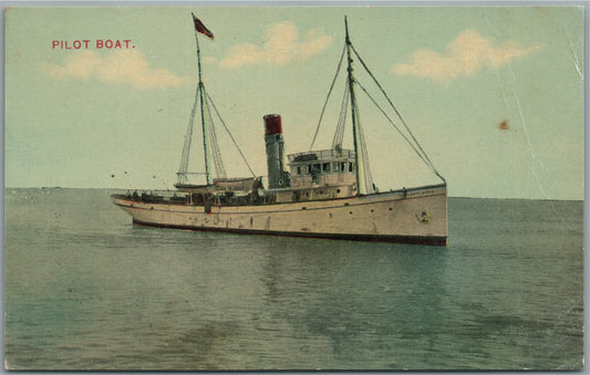 PILOT BOAT SHIP ANTIQUE POSTCARD