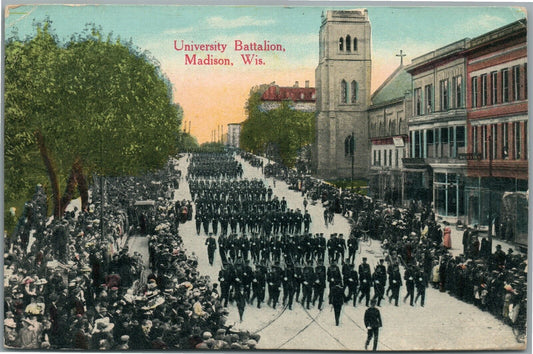 MADISON WI UNIVERSITY BATTALION ANTIQUE POSTCARD