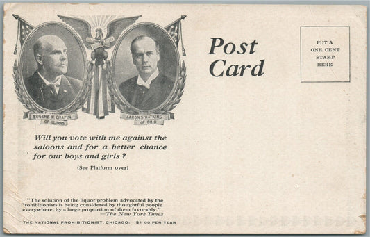 PROHIBITION PARTY of US ANTI-SALOON ANTIQUE POSTCARD