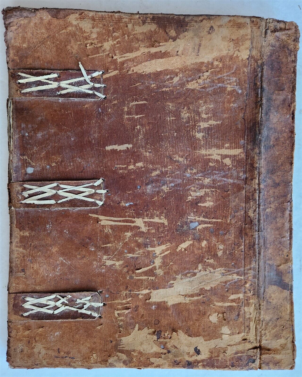 16th-17th CENTURY LARGE FOLIO BINDING antique LEATHER 12.5 by 18 inches