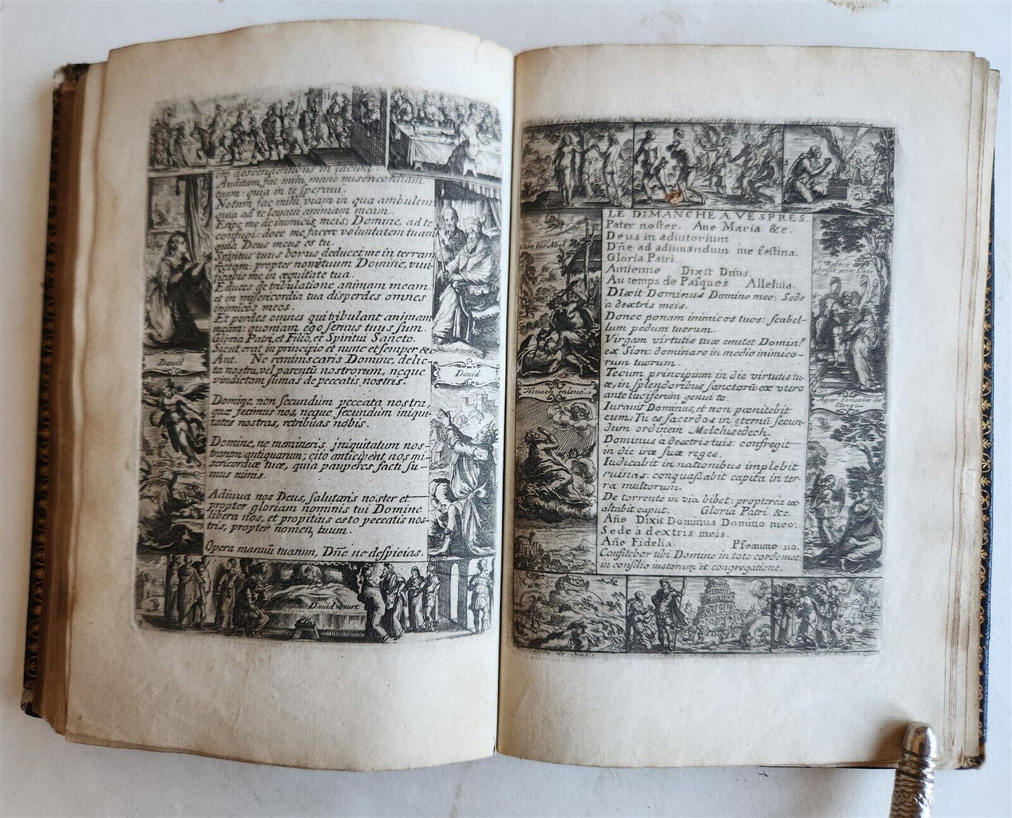 1651 PRAYER BOOK in FRENCH & LATIN BEAUTIFULLY ILLUSTRATED antique FINE BINDING