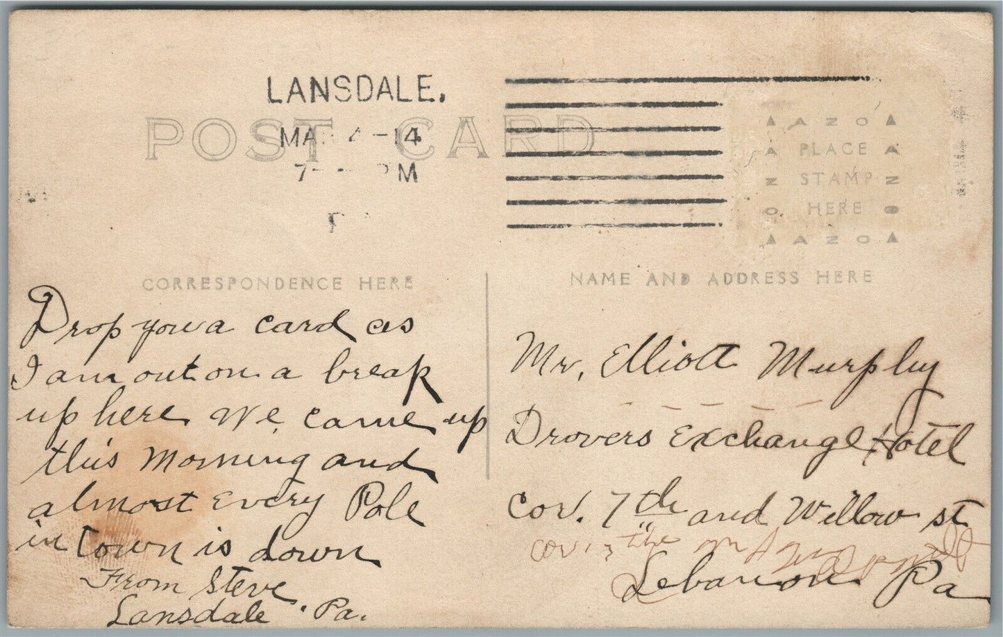 LANSDALE PA RICHARDSON AVE. ANTIQUE REAL PHOTO POSTCARD RPPC