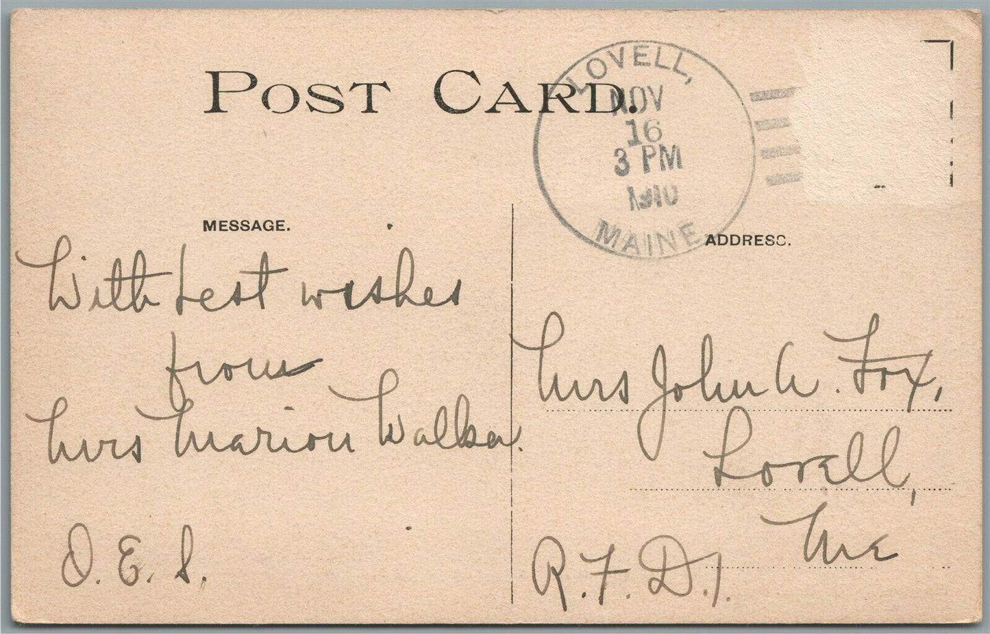 LOVELL ME LOWER MAIN STREET 1910 ANTIQUE POSTCARD