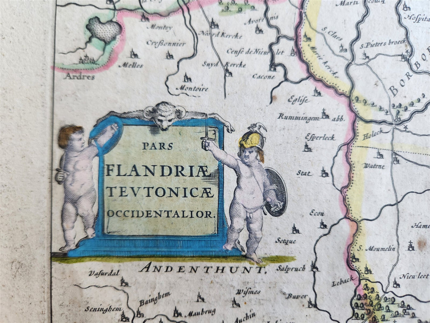 1640 DUCHY of FLANDERS BELGIUM MAP by WILLEM BLAEU antique AUTHENTIC handcolored