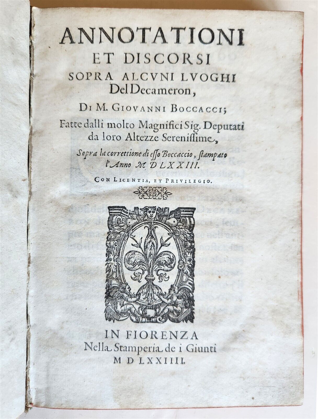 1573 GIUNTI PRESS ANNOTATION on DECAMERON by GIOVANNI BOCCACCIO antique VELLUM