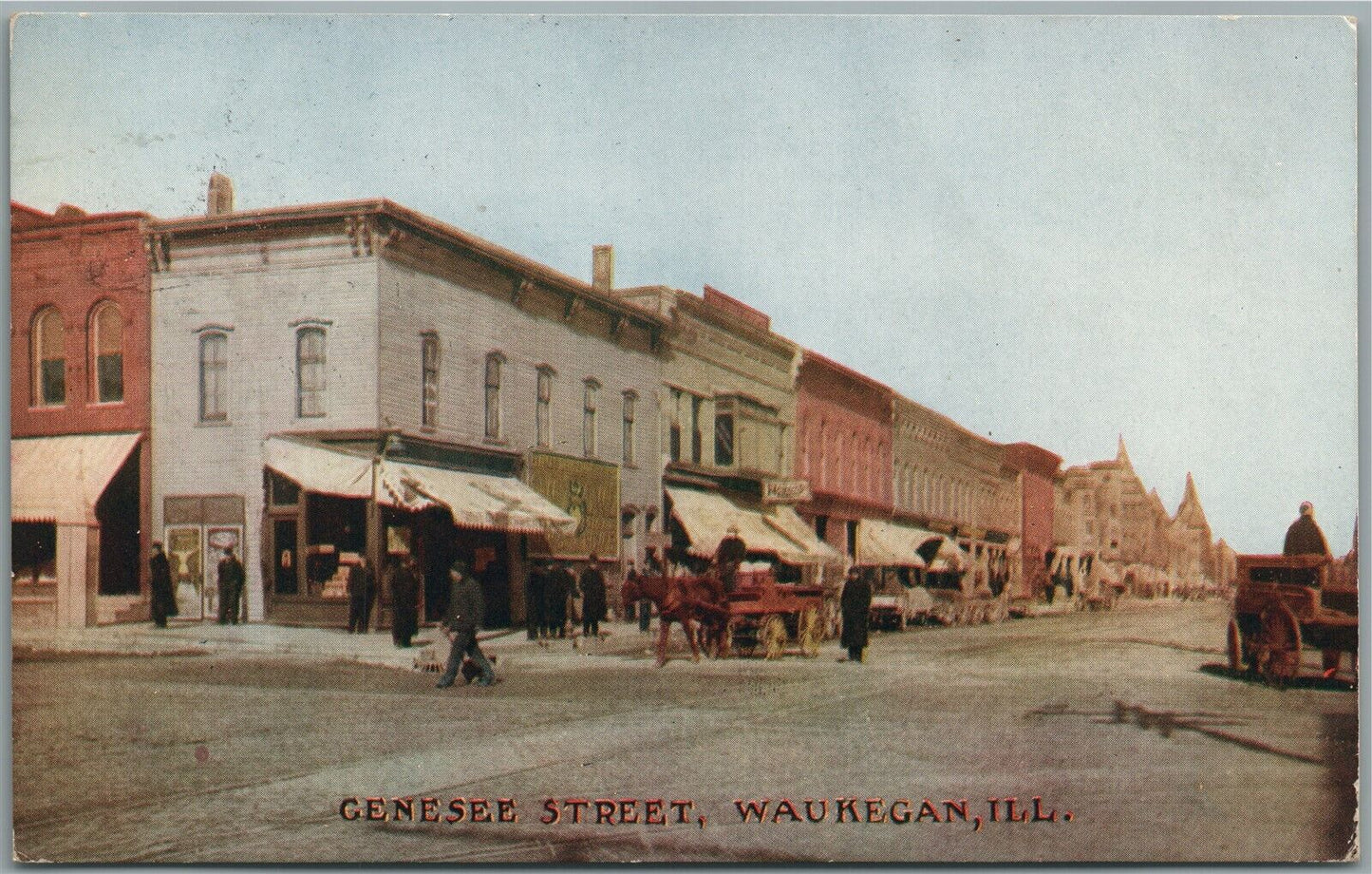 WAUKEGAN IL GENESSEE STREET ANTIQUE POSTCARD