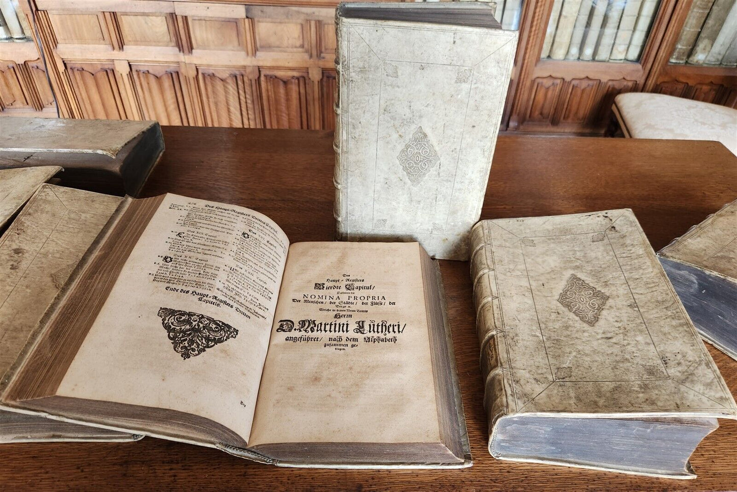 1661-1664 MARTIN LUTHER WORKS 7 FOLIO VOLS antique VELLUM in GERMAN ILLUSTRATED
