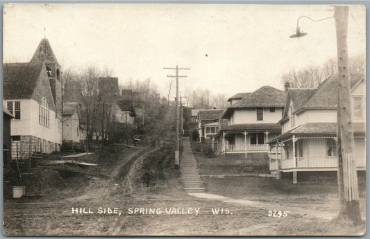SPRING VALLEY WI HILL SIDE ANTIQUE REAL PHOTO POSTCARD RPPC