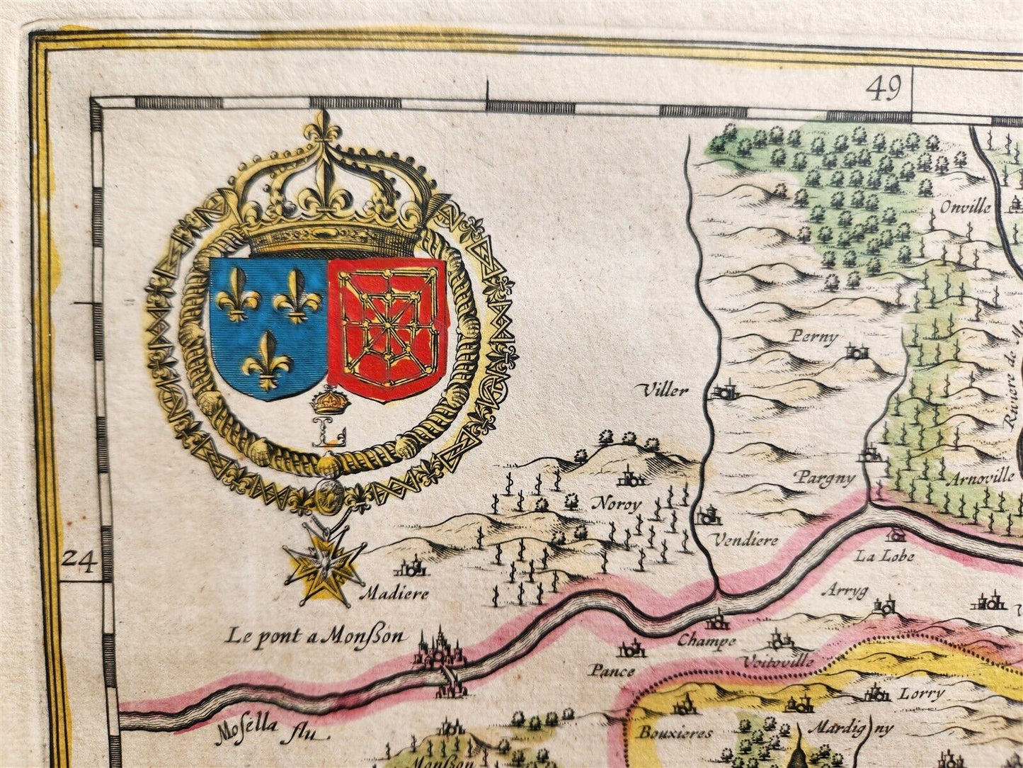 1640 MAP of FRANCE METZ LORRAINE by WILLEM BLAEU antique AUTHENTIC hand colored